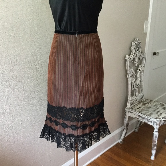 Nanette Lepore Striped Lace Detail Skirt 6 - Picture 6 of 7